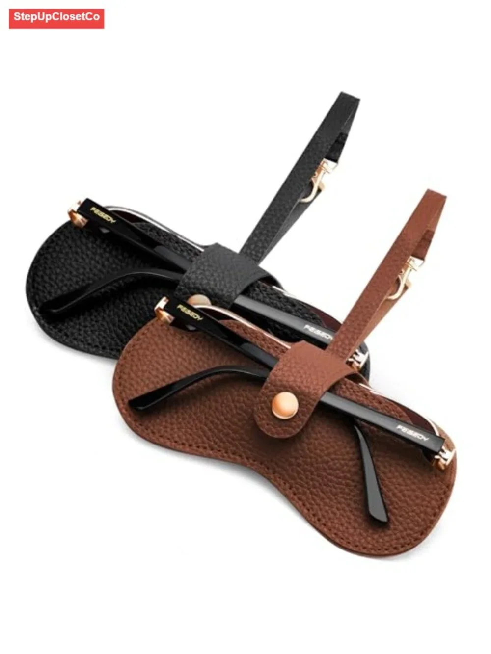 2 Pack Leather Eyeglass Case for Women, Soft PU Glasses Holder with Button